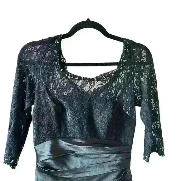 eDressit Black Lace & Satin Formal Dress Size 8 3/4 Sleeve Long Wedding Gown - Picture 3 of 15